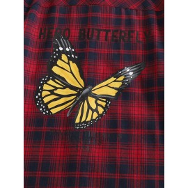 Men 1pc Tartan And Butterfly Print Shirt