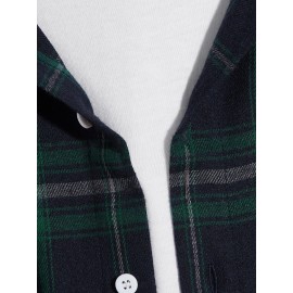 Men Tartan Print Drawstring Hooded Shirt Without Tee