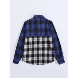 Men Colorblock Tartan Dual Pocket Shirt