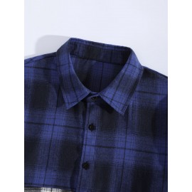 Men Colorblock Tartan Dual Pocket Shirt