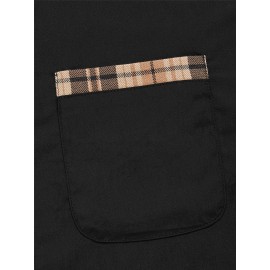 Men Contrast Plaid Panel Patch Pocket Shirt