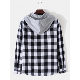 Men Plaid Button Through Hooded Shirt