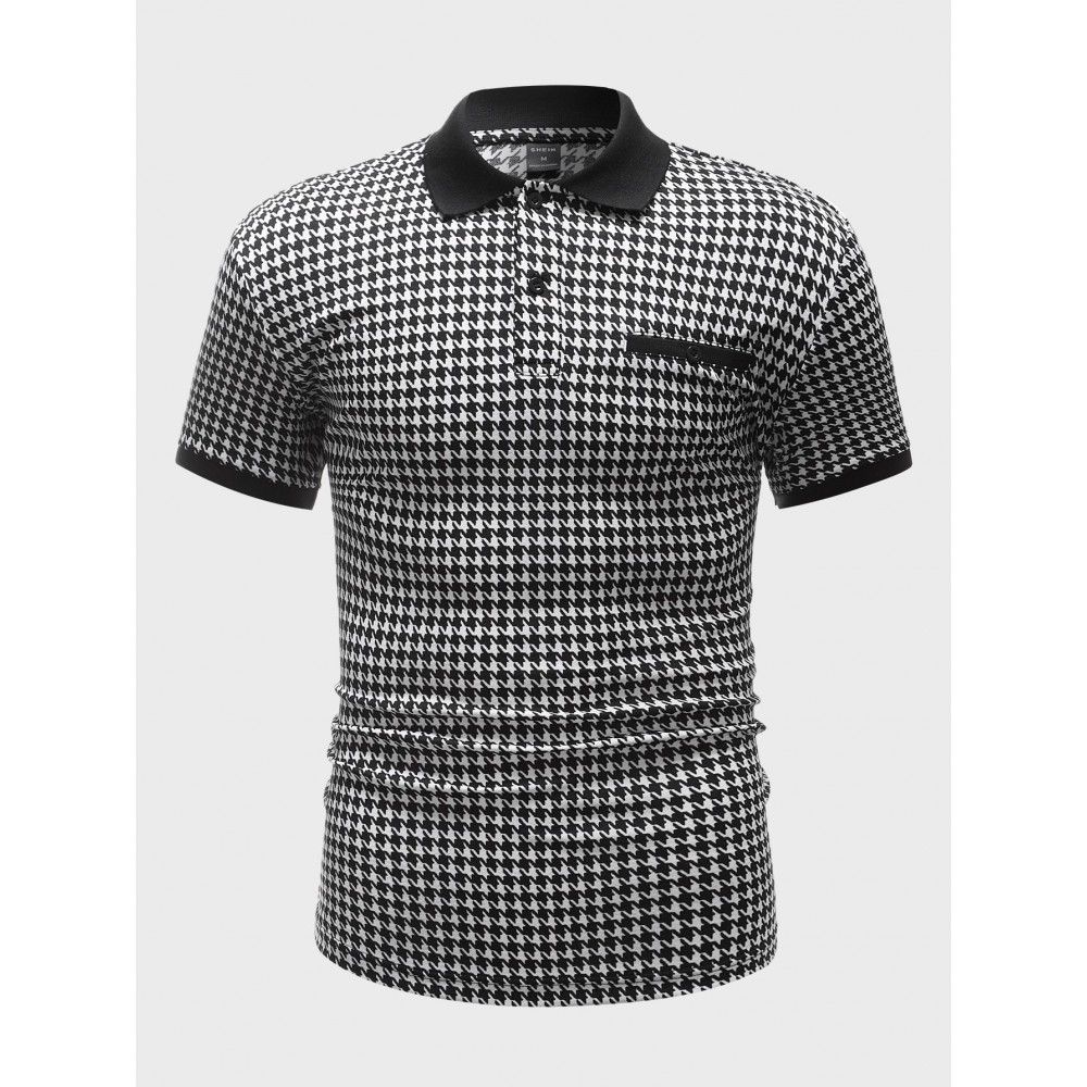 Men Houndstooth Print Polo Shirt