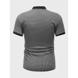 Men Houndstooth Print Polo Shirt