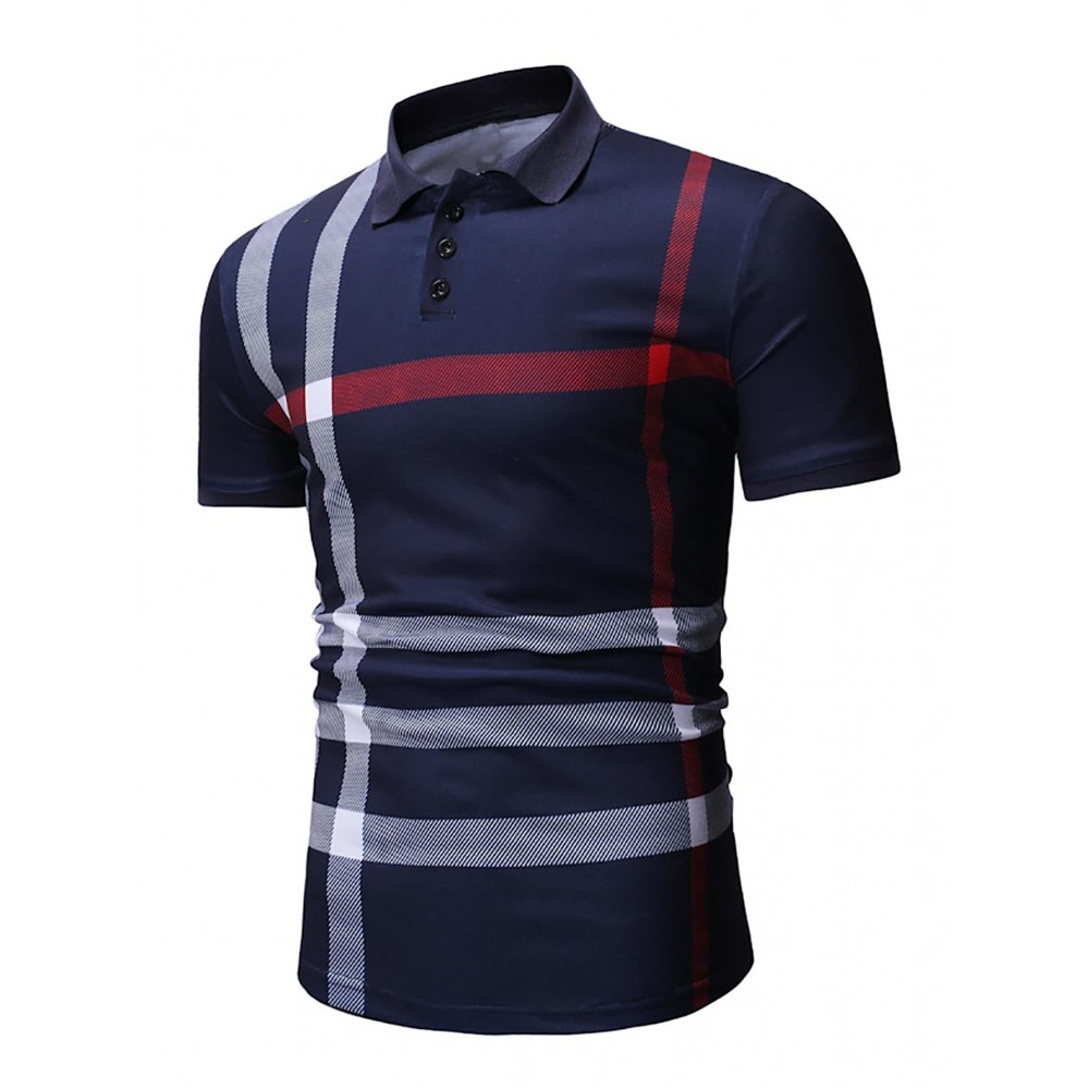 Men Plaid Print Polo Shirt