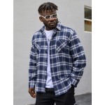 Extended Sizes Men Plaid Patched Pocket Shirt