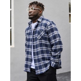 Extended Sizes Men Plaid Patched Pocket Shirt