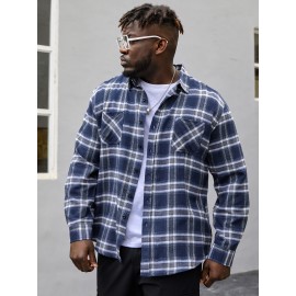 Extended Sizes Men Plaid Patched Pocket Shirt