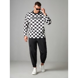 Extended Sizes Men Checkered & Letter Graphic Tee