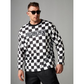 Extended Sizes Men Checkered & Letter Graphic Tee