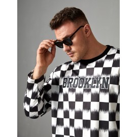 Extended Sizes Men Checkered & Letter Graphic Tee