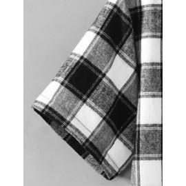 Men Plaid Patched Pocket Drawstring Hooded Shirt Without Tee