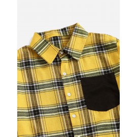 Men 1pc Plaid Print Contrast Pocket Shirt