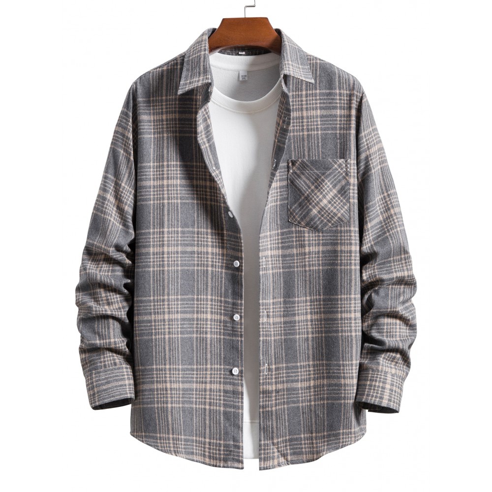 Men Plaid Patched Pocket Shirt Without Pullover