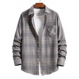 Men Plaid Patched Pocket Shirt Without Pullover