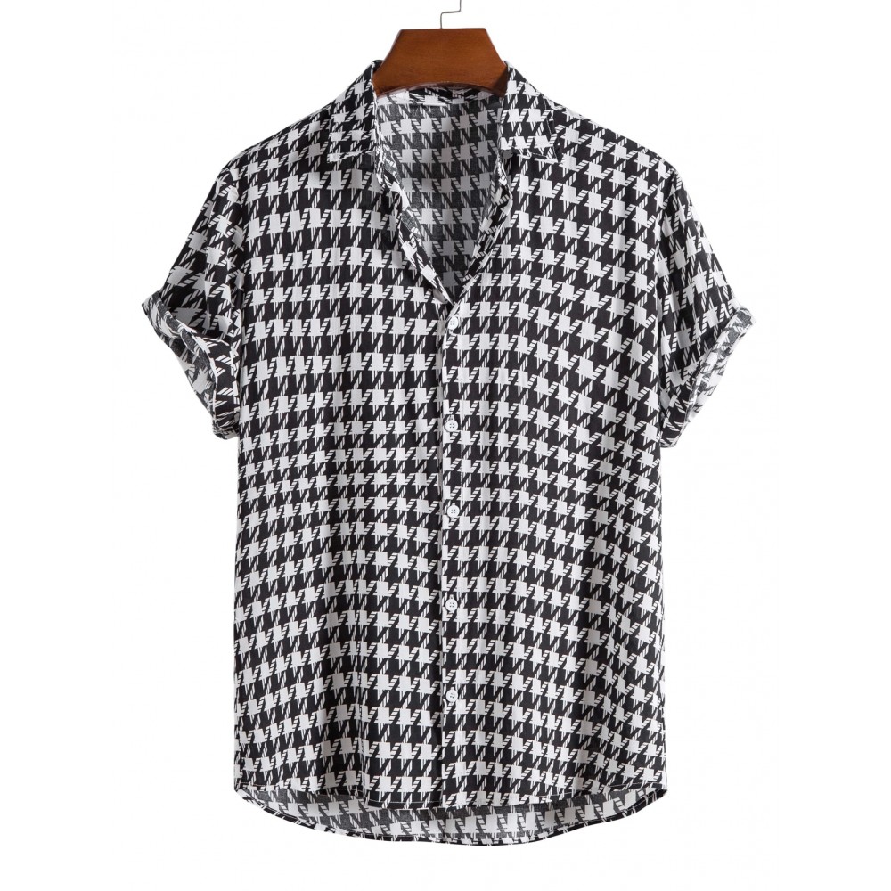 Men Houndstooth Print Shirt