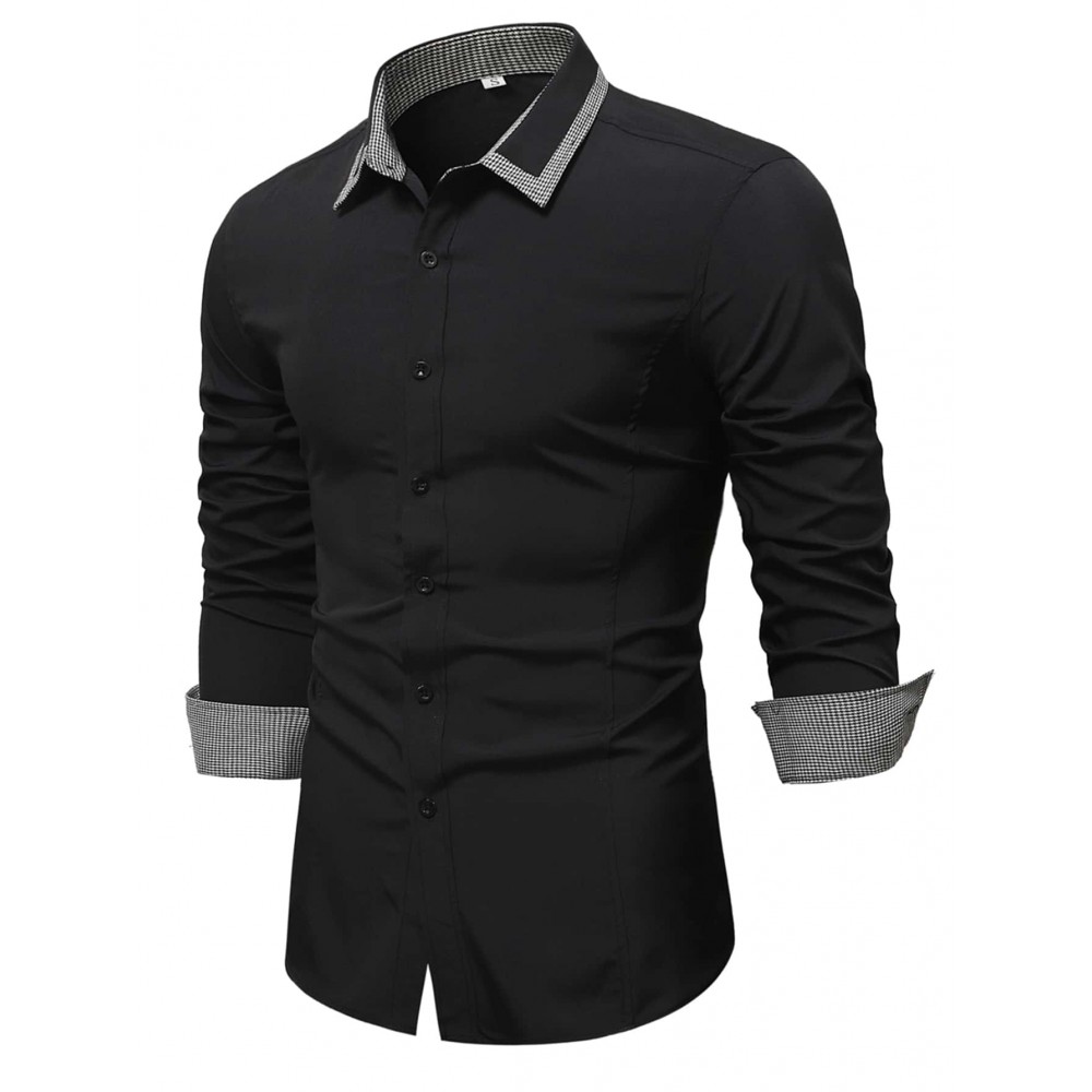 Men Contrast Houndstooth Trim Shirt