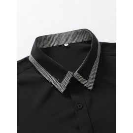 Men Contrast Houndstooth Trim Shirt