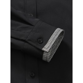 Men Contrast Houndstooth Trim Shirt