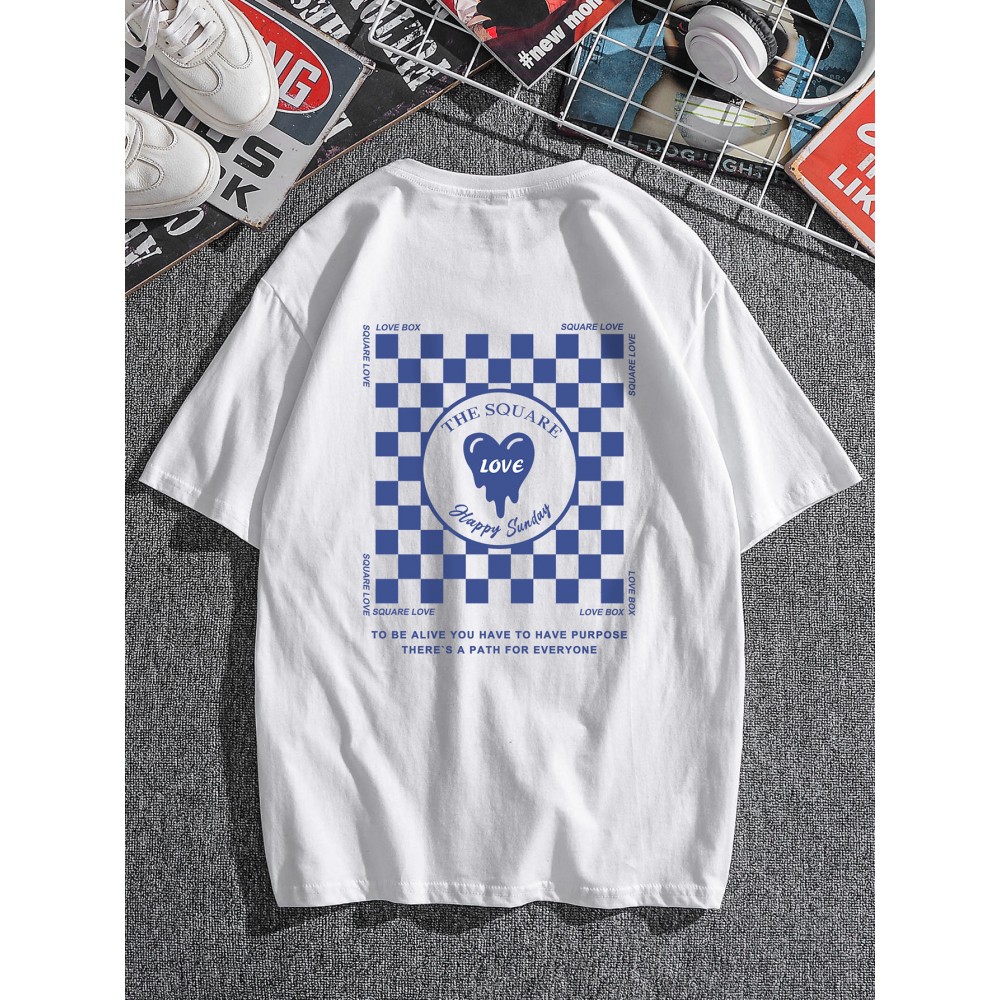 Men Checker & Slogan Graphic Tee