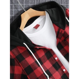 Men Buffalo Plaid Drawstring Hooded Shirt Without Tee