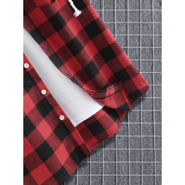 Men Buffalo Plaid Drawstring Hooded Shirt Without Tee