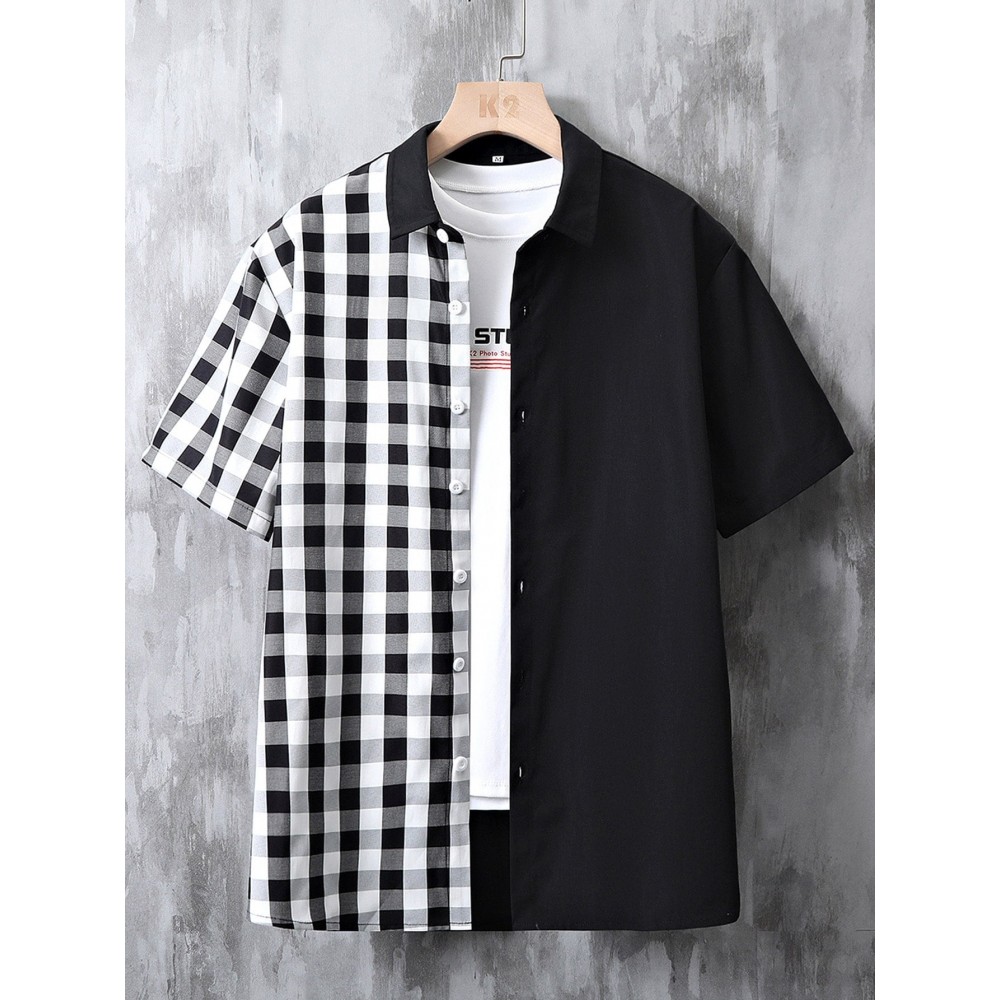 Extended Sizes Men Gingham Print Button Up Shirt Without Tee