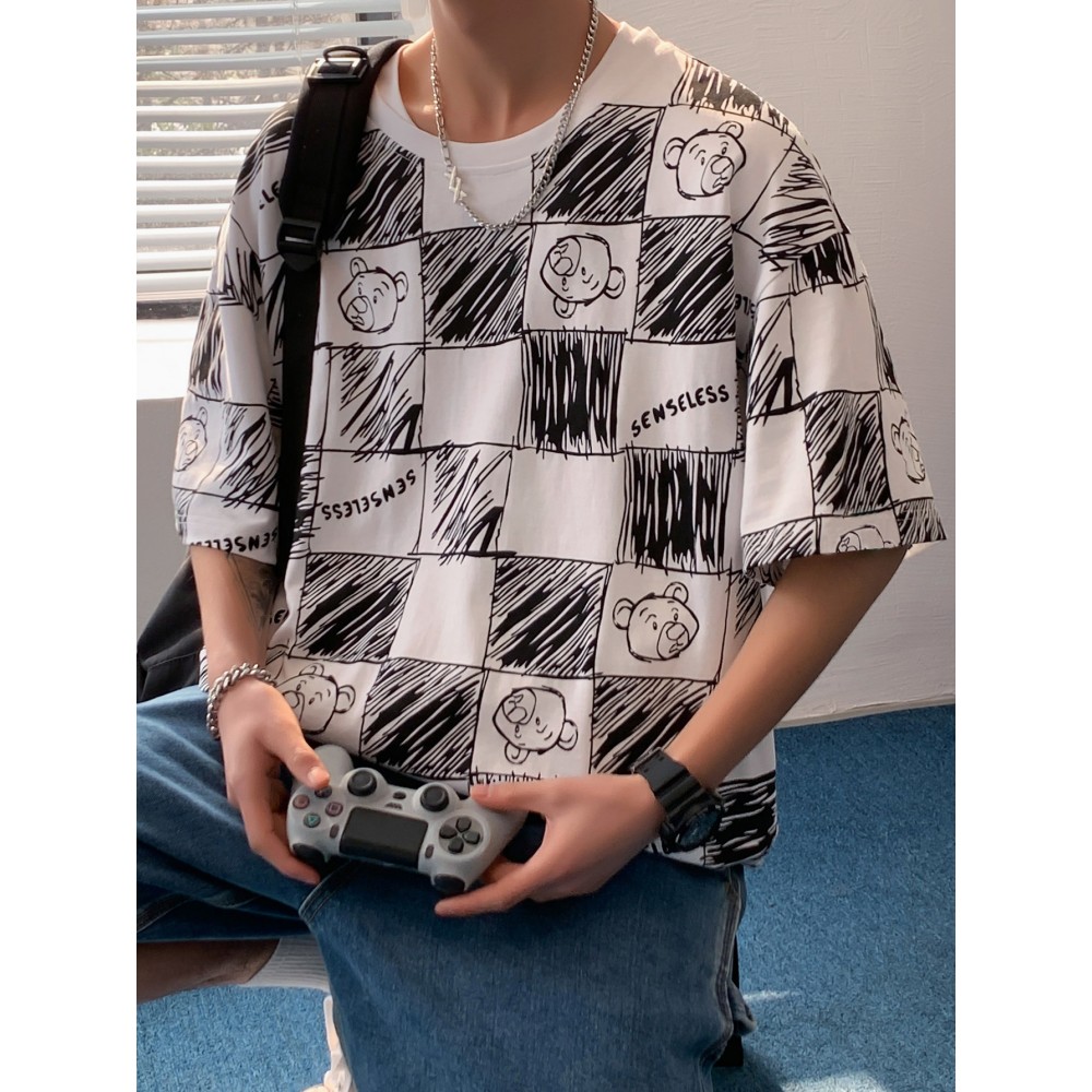 Men Letter And Cartoon Graphic Drop Shoulder Tee