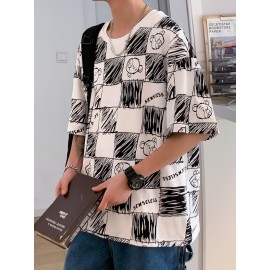 Men Letter & Cartoon Graphic Drop Shoulder Tee