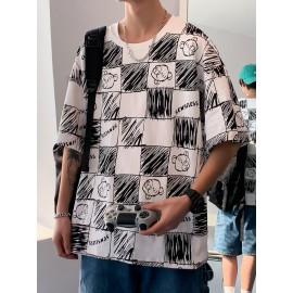 Men Letter & Cartoon Graphic Drop Shoulder Tee