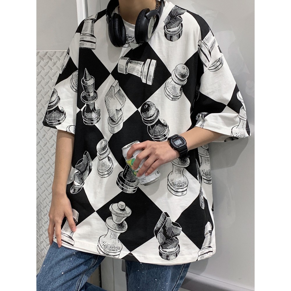 Men Checker Print Drop Shoulder Tee