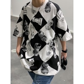 Men Checker Print Drop Shoulder Tee