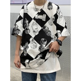 Men Checker Print Drop Shoulder Tee