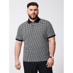 Extended Sizes Men Contrast Trim Houndstooth Polo Shirt