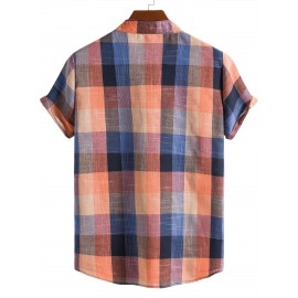 Men Plaid Half Button Shirt