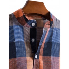 Men Plaid Half Button Shirt