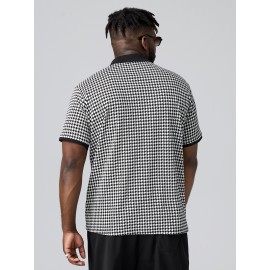 Extended Sizes Men Houndstooth Print Polo Shirt