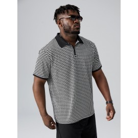 Extended Sizes Men Houndstooth Print Polo Shirt