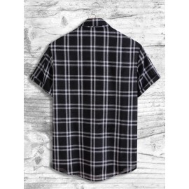 Men 1pc Plaid Pocket Front Shirt