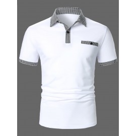 Men Houndstooth Contrast Collar Polo Shirt