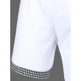 Men Houndstooth Contrast Collar Polo Shirt