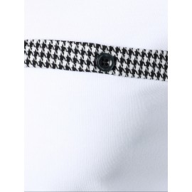 Men Houndstooth Contrast Collar Polo Shirt