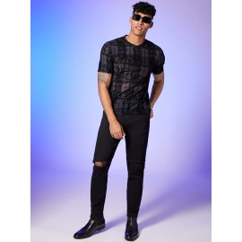 Men Plaid Glitter Top