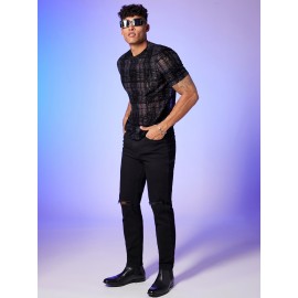 Men Plaid Glitter Top