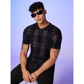 Men Plaid Glitter Top