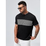 Extended Sizes Men Houndstooth Panel Contrast Trim Polo Shirt