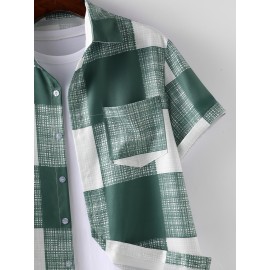 Men 1pc Plaid Print Pocket Patched Shirt