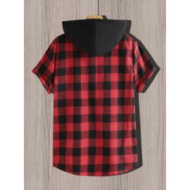 Men Buffalo Plaid Drawstring Hooded Shirt Without Tee