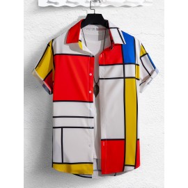 Men 1pc Striped & Geo Print Shirt