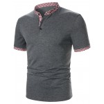 Men Plaid Print Stand Collar Polo Shirt